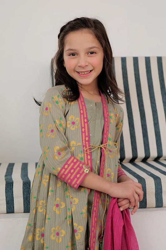 Picture of KBD-02990 | Grey & Multicolor | Casual Plus 3 Piece Suit | Cotton Dobby Dye over Gold Print - Available at Raja Sahib