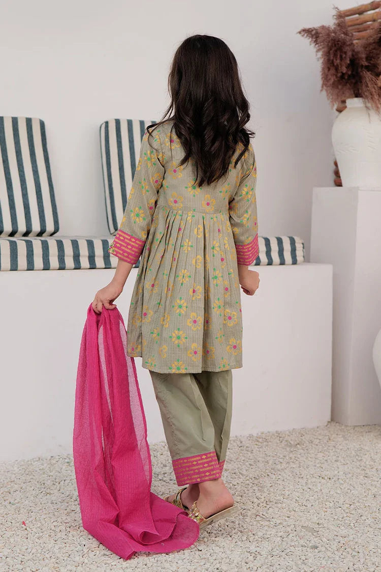 Picture of KBD-02990 | Grey & Multicolor | Casual Plus 3 Piece Suit | Cotton Dobby Dye over Gold Print - Available at Raja Sahib