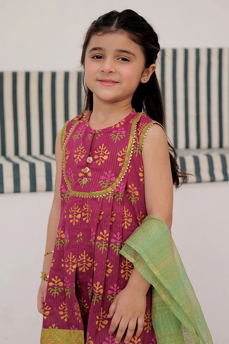 Picture of KBD-03001 | Magenta & Multicolor | Casual Plus 3 Piece Suit | Cotton Dobby Dye over Gold Print - Available at Raja Sahib