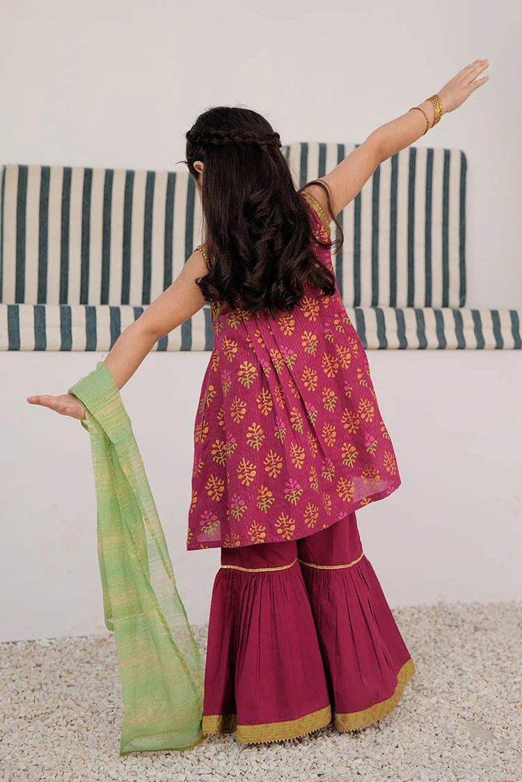 Picture of KBD-03001 | Magenta & Multicolor | Casual Plus 3 Piece Suit | Cotton Dobby Dye over Gold Print - Available at Raja Sahib