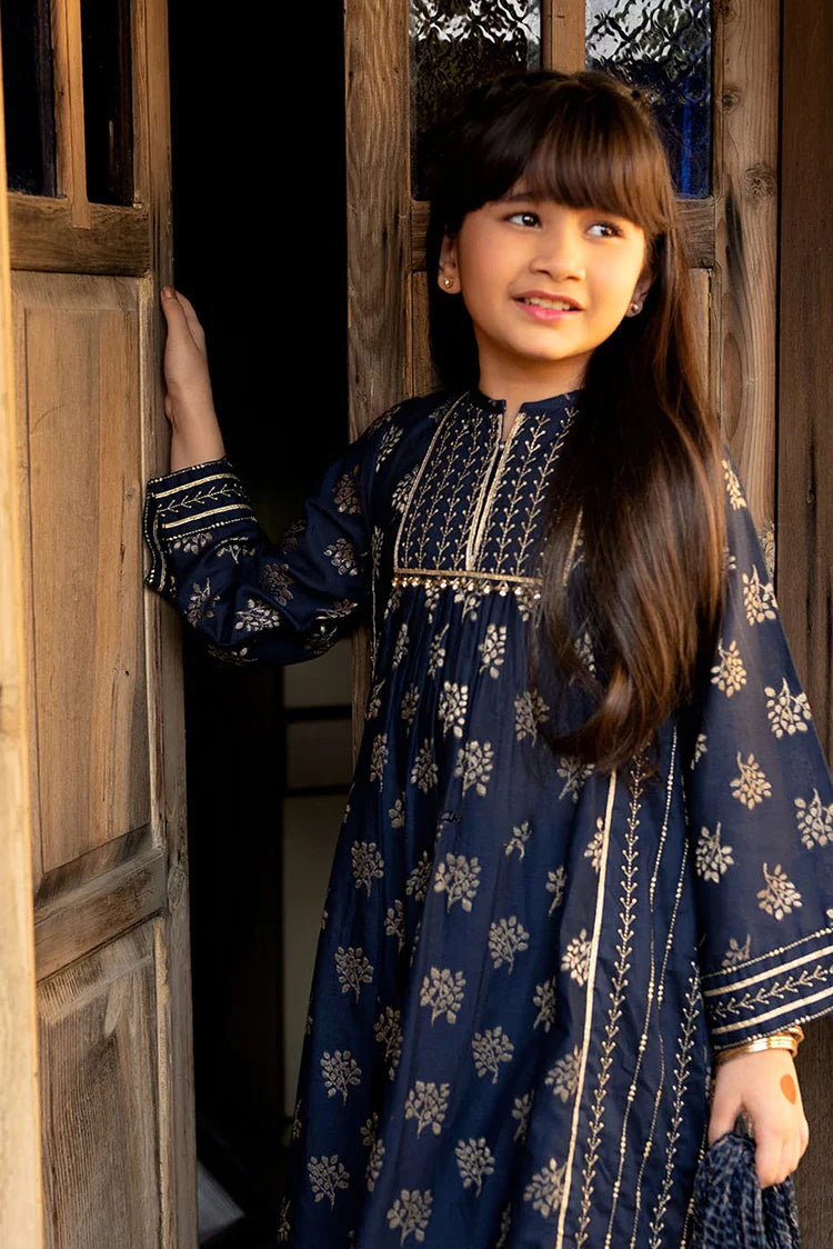 Picture of KBD-03048 | Blue & Gold | Casual Plus 3 Piece Suit | Cotton Jacquard - Available at Raja Sahib