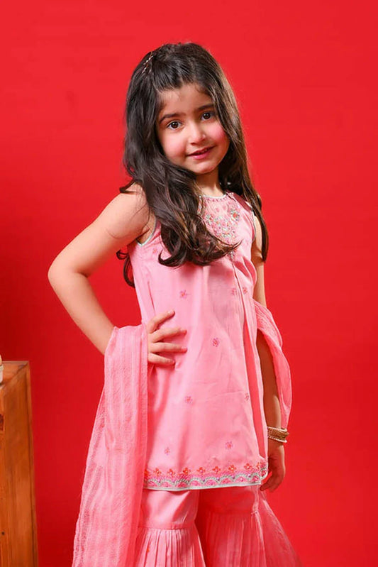 Picture of Senorita - Peach & Multicolor - Casual Plus 3 Piece Suit - Cotton Plain - KBD-03324 - Available at Raja Sahib