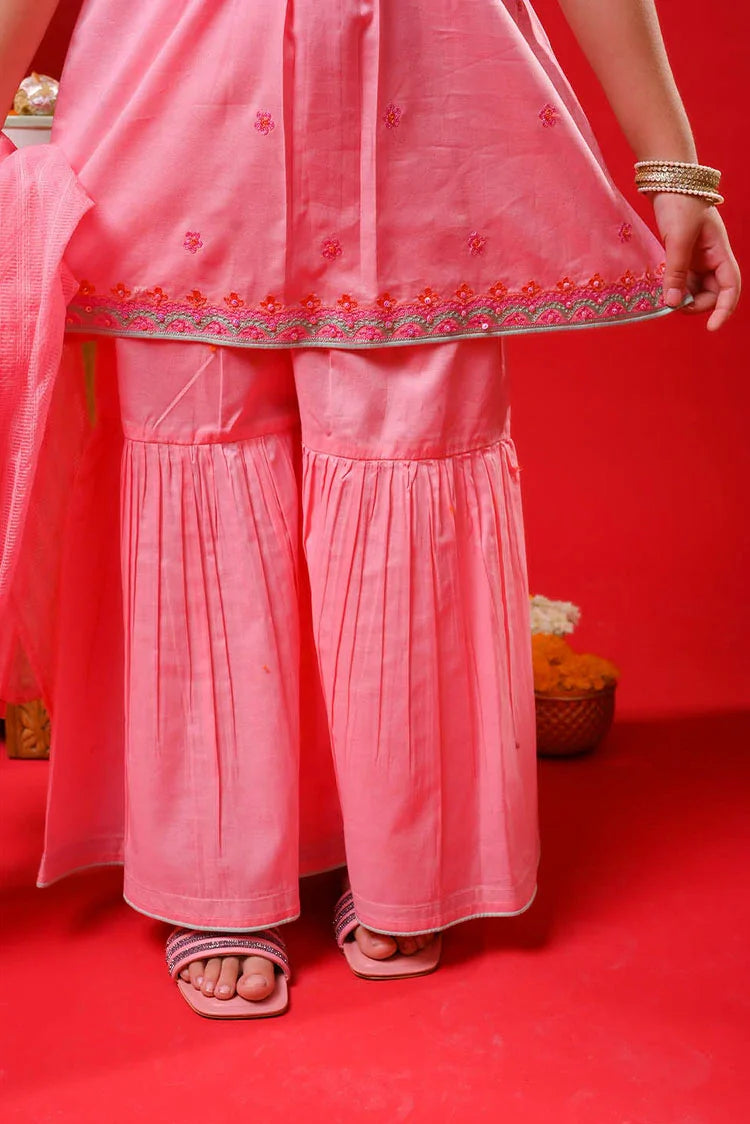 Picture of Senorita - Peach & Multicolor - Casual Plus 3 Piece Suit - Cotton Plain - KBD-03324 - Available at Raja Sahib