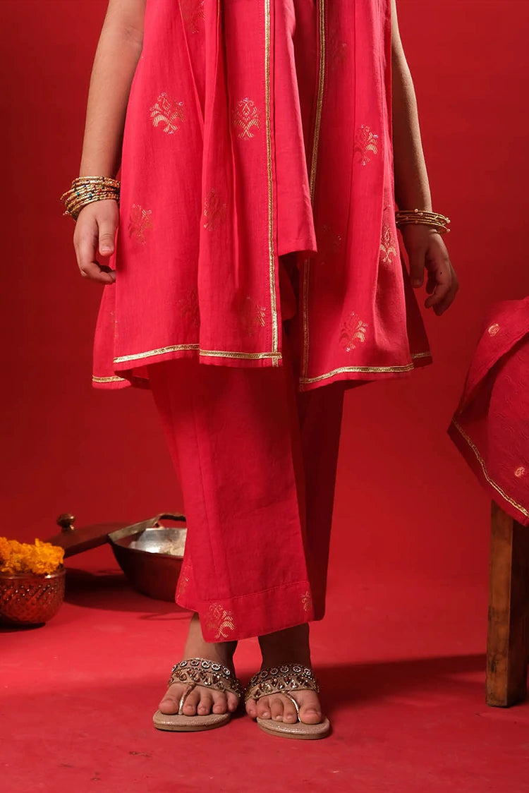 Picture of Senorita - Kids Eid Dress - Red & Gold - Casual Plus 3 Piece Suit - KBD-03327 - Available at Raja Sahib