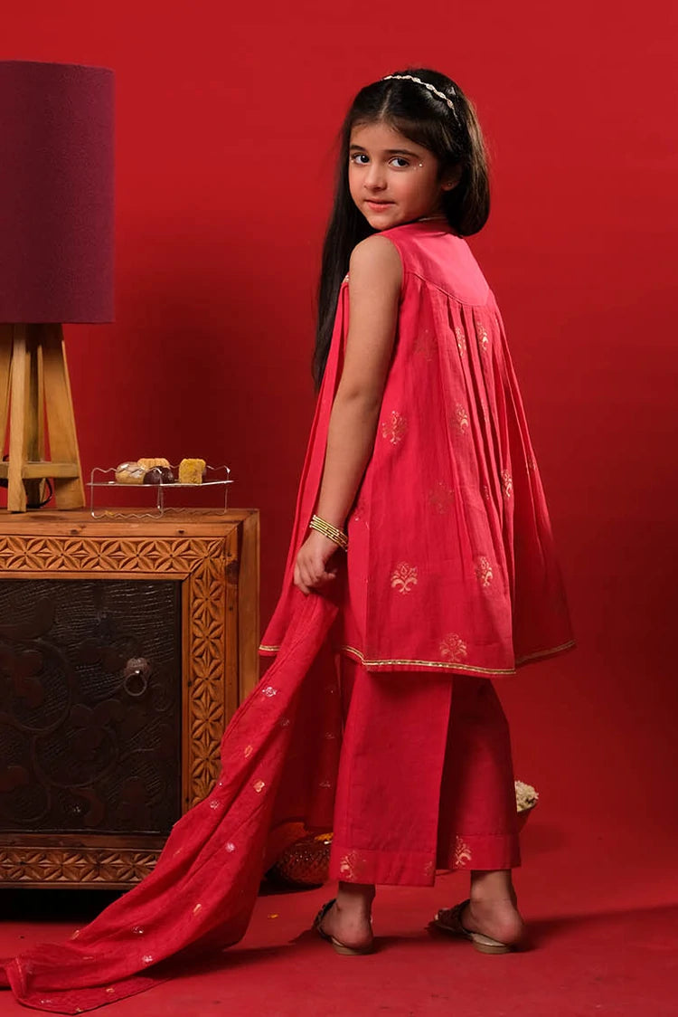 Picture of Senorita - Kids Eid Dress - Red & Gold - Casual Plus 3 Piece Suit - KBD-03327 - Available at Raja Sahib