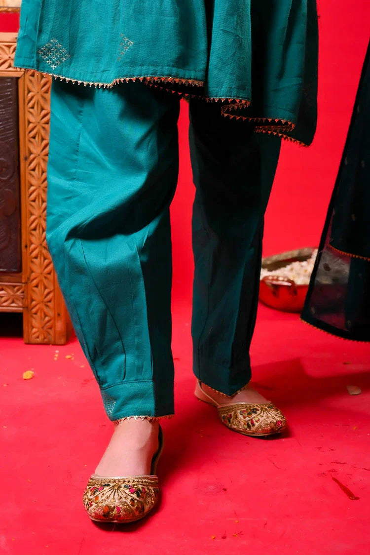 Picture of Senorita - Turquois Blue & Gold - Casual Plus 3 Piece Suit - Cotton Plain - KBD-03328 - Available at Raja Sahib