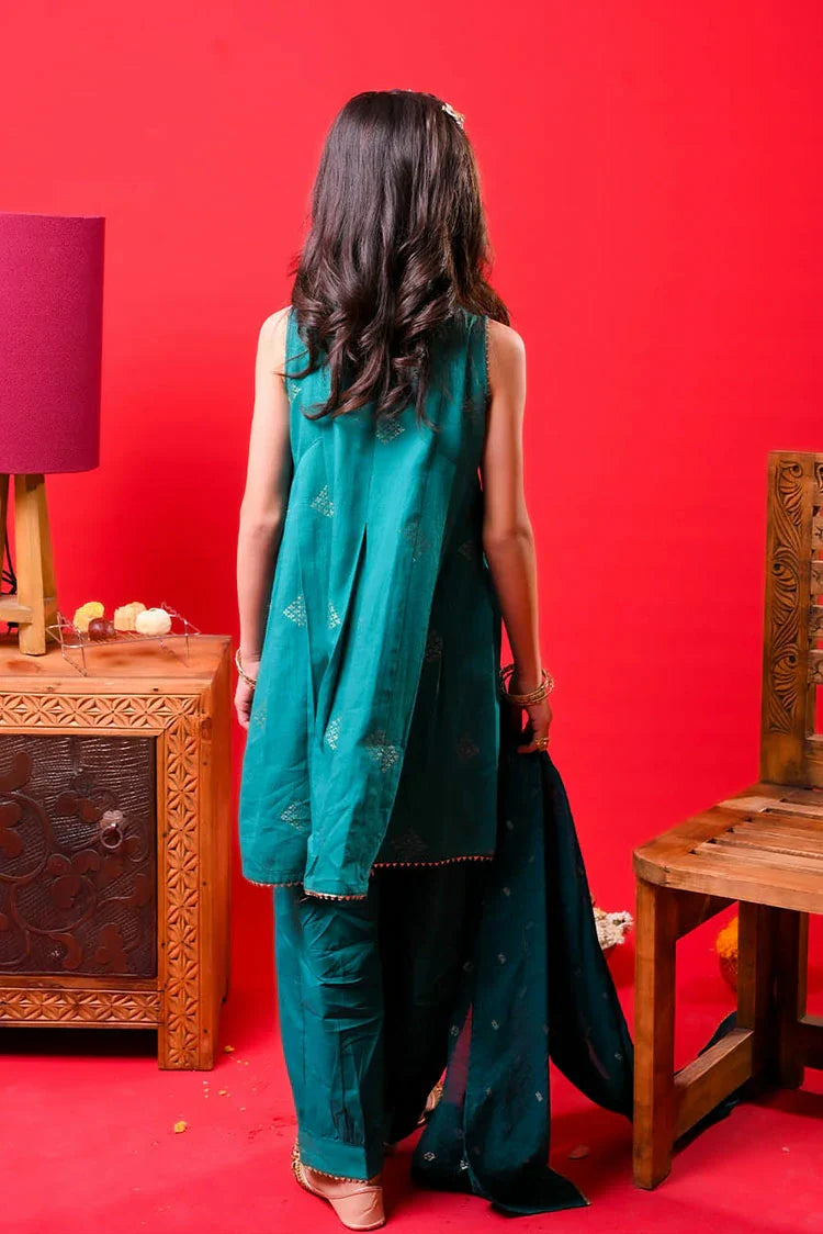 Picture of Senorita - Turquois Blue & Gold - Casual Plus 3 Piece Suit - Cotton Plain - KBD-03328 - Available at Raja Sahib
