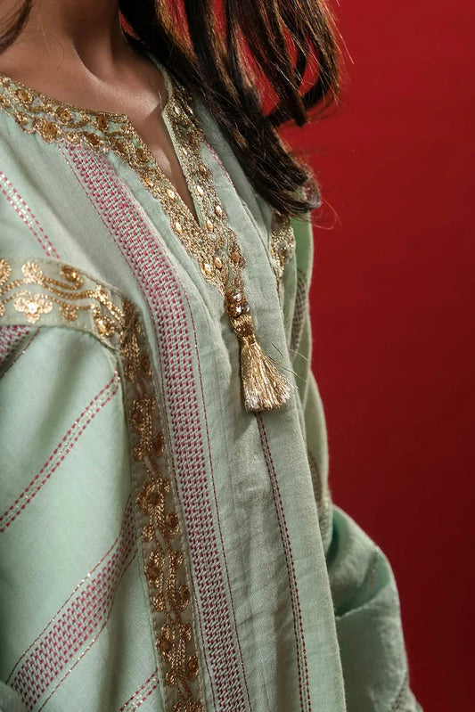 Picture of Senorita - Green & Multicolor - Casual 3 Plus Piece Suit - Cotton Dobby - KBD-03351 - Available at Raja Sahib