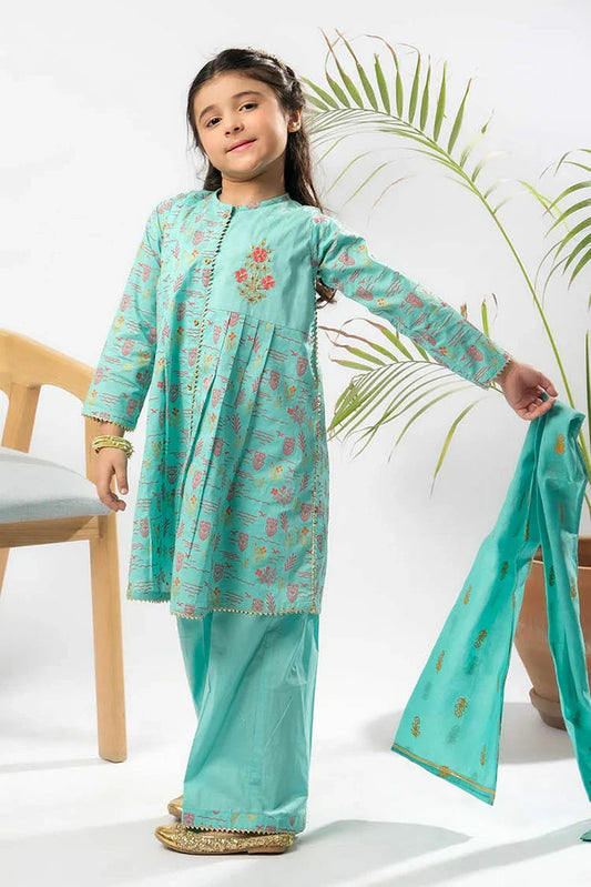 Picture of Senorita - Sea Green & Multicolor - Casual Plus 3 Piece Suit - Cotton Glitter Printed - KBD-03369 - Available at Raja Sahib