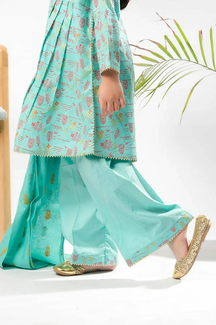 Picture of Senorita - Sea Green & Multicolor - Casual Plus 3 Piece Suit - Cotton Glitter Printed - KBD-03369 - Available at Raja Sahib