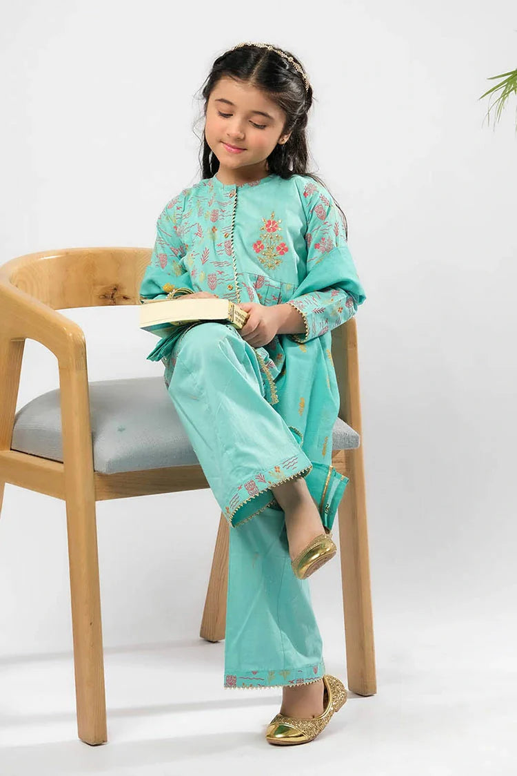 Picture of Senorita - Sea Green & Multicolor - Casual Plus 3 Piece Suit - Cotton Glitter Printed - KBD-03369 - Available at Raja Sahib