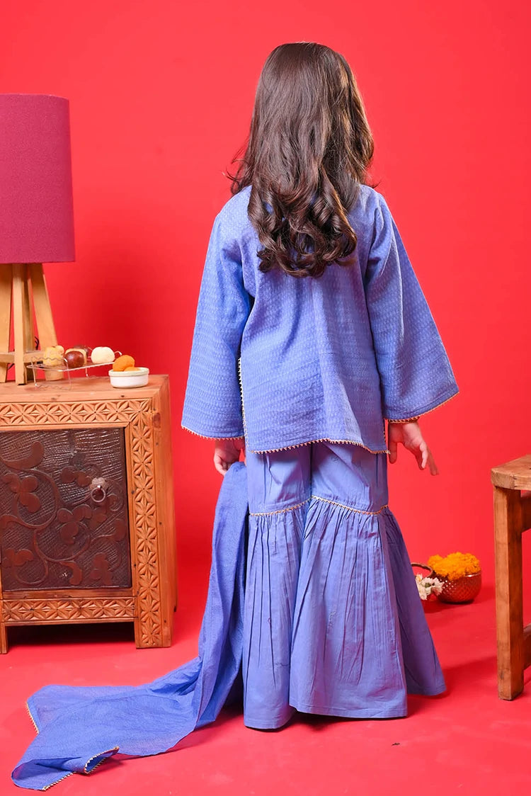 Picture of Senorita - Kids Eid Dress - Blue & Gold - Casual Plus 3 Piece Suit - KBD-03371 - Available at Raja Sahib