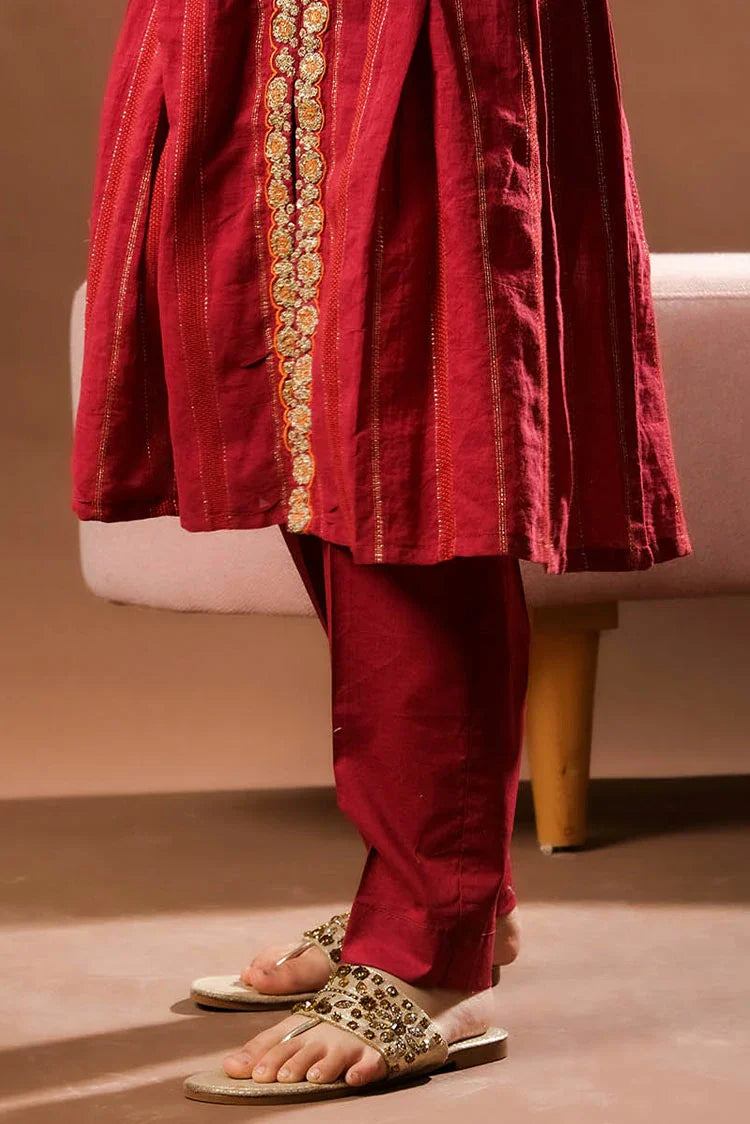 Picture of Senorita - Maroon & Multicolor - Casual Plus 3 Piece Suit - Cotton Dobby - KBD-03381 - Available at Raja Sahib