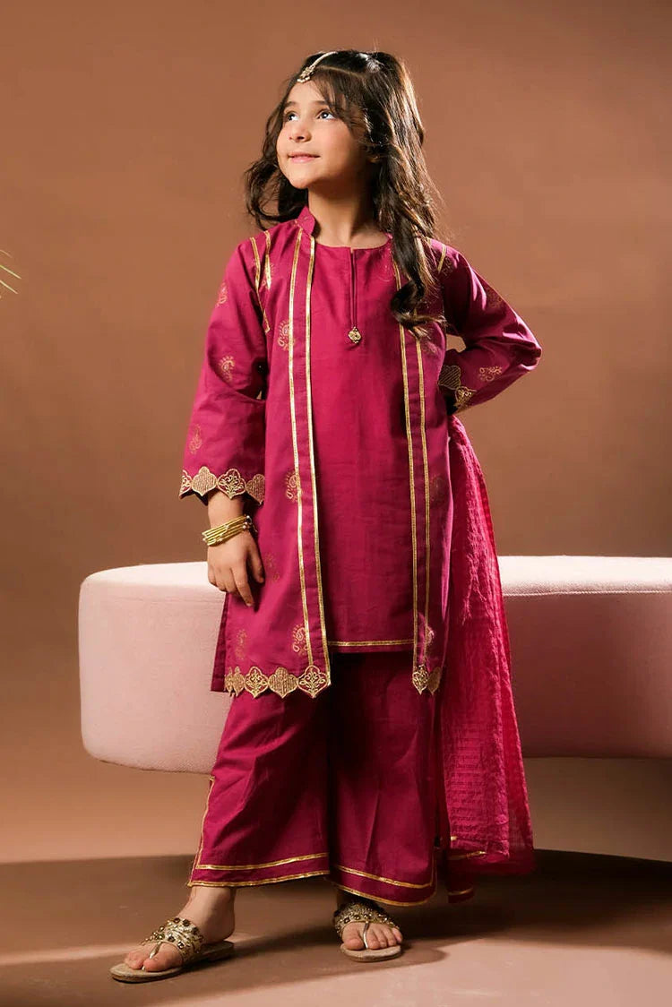 Picture of KBD-03383 | Magenta & Gold | Casual Plus 3 Piece Suit | Cotton Jacquard - Available at Raja Sahib