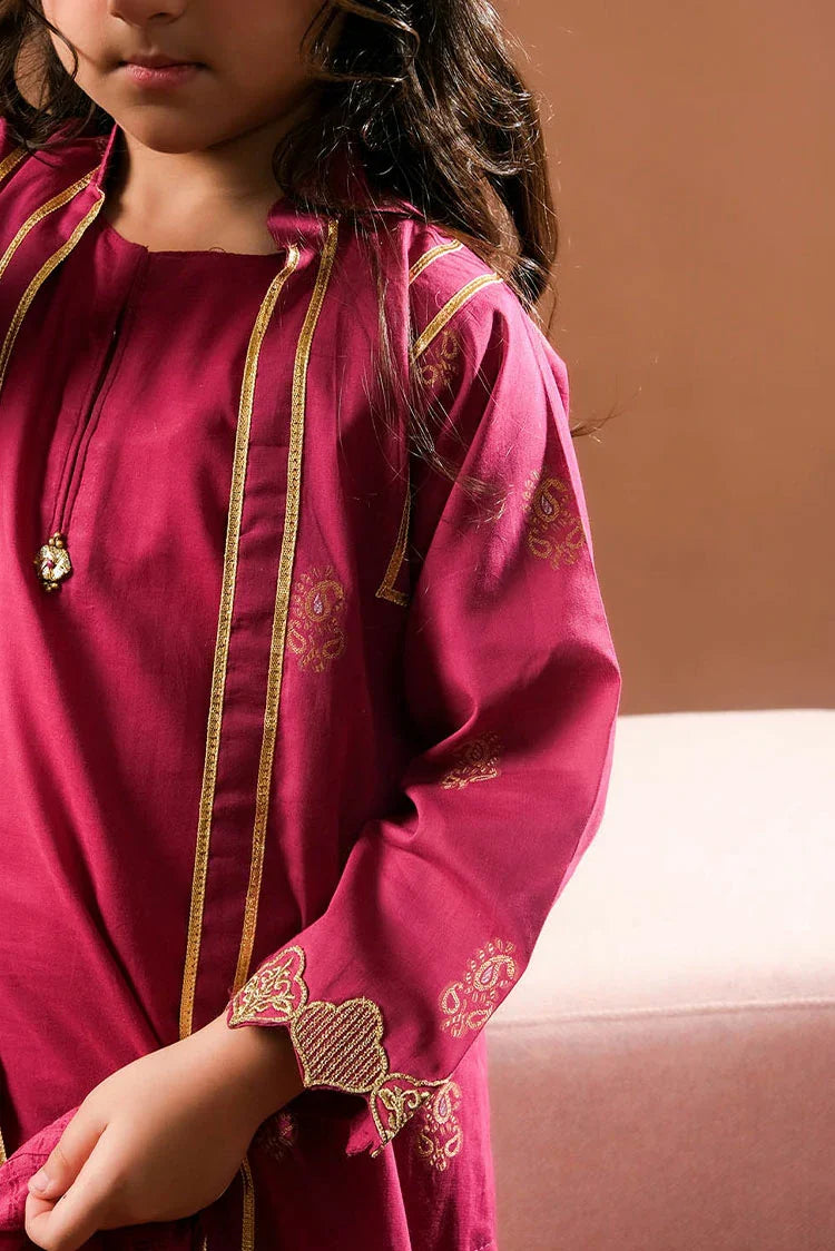 Picture of KBD-03383 | Magenta & Gold | Casual Plus 3 Piece Suit | Cotton Jacquard - Available at Raja Sahib