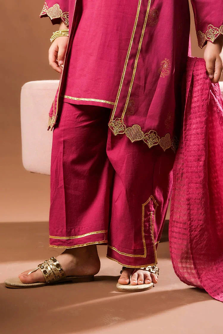 Picture of KBD-03383 | Magenta & Gold | Casual Plus 3 Piece Suit | Cotton Jacquard - Available at Raja Sahib
