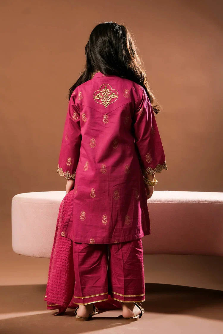Picture of KBD-03383 | Magenta & Gold | Casual Plus 3 Piece Suit | Cotton Jacquard - Available at Raja Sahib