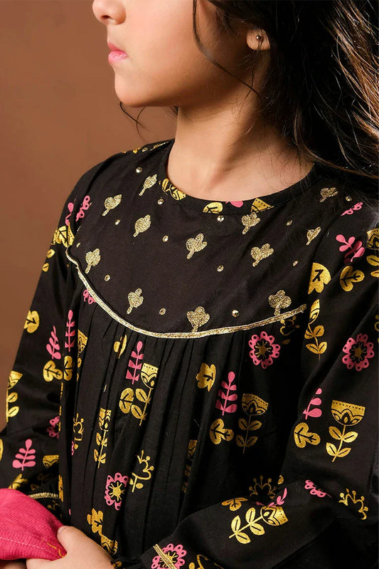 Picture of KBD-03387 | Black & Multicolor | Casual Plus 3 Piece Suit | Cotton Glitter Printed - Available at Raja Sahib