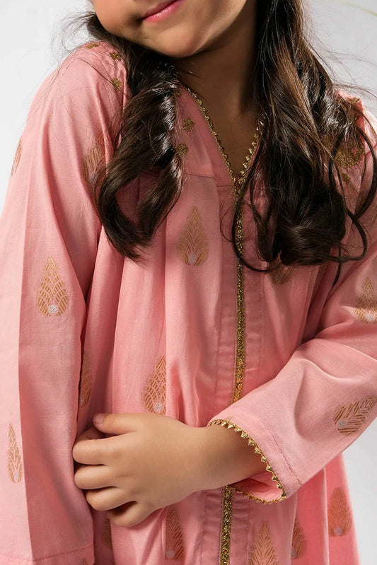 Picture of KBD-03398 | Peach & Gold | Casual Plus 3 Piece Suit | Cotton Jacquard - Available at Raja Sahib