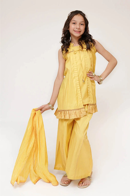 Picture of Senorita - Kids Casual Dress - Mustard & Gold - Casual Plus 3 Piece Suit - KBD-03447 - Available at Raja Sahib