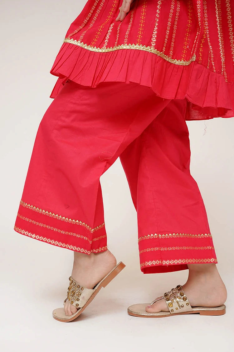 Picture of Senorita - Kids Eid Dress - Shocking Pink & Gold - Casual Plus 3 Piece Suit - KBD-03458 - Available at Raja Sahib