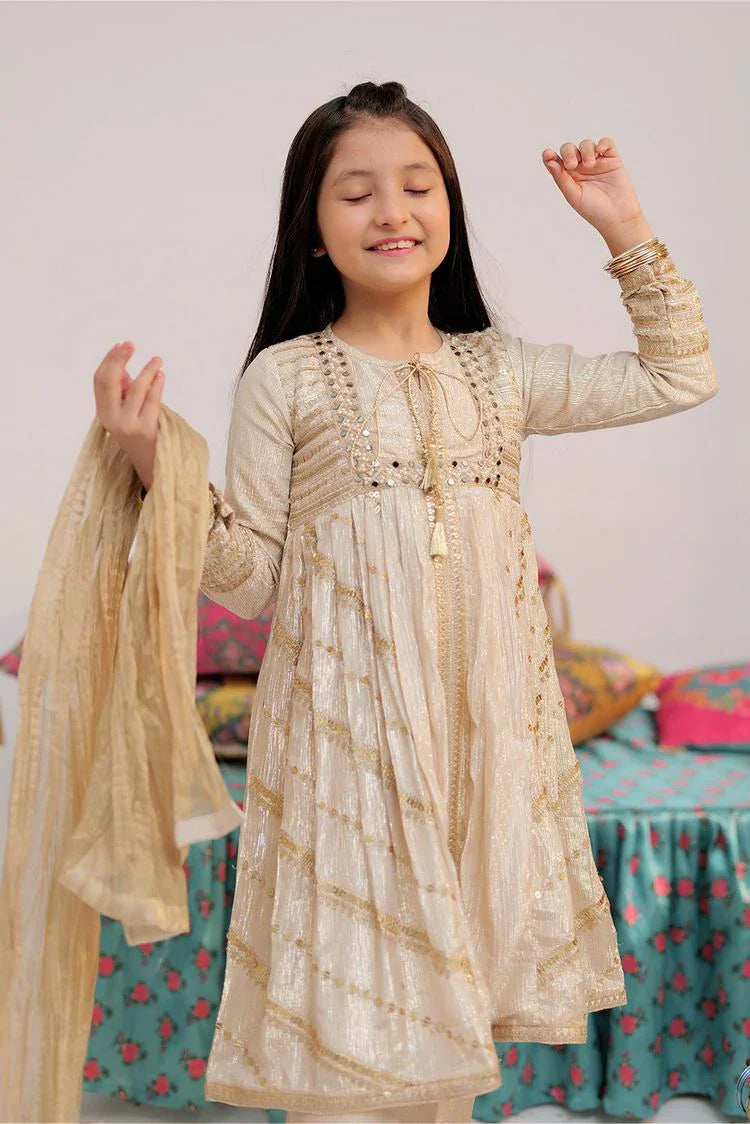 Picture of Senorita - KDD-02541 - Fawn & Multicolor - Formal 3 Piece Suit - Crinkle Gorged Shimmer - Available at Raja Sahib