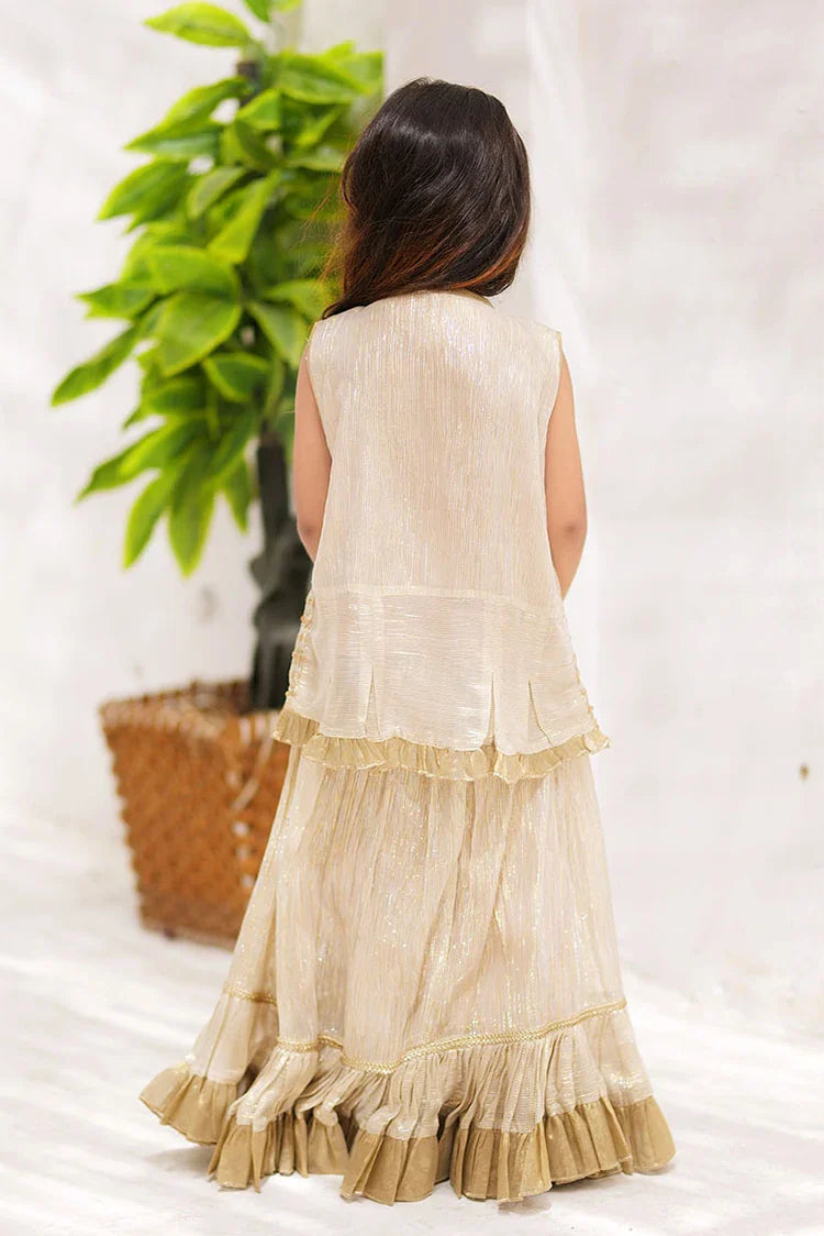 Picture of KDD-02734 | Fawn & Gold | Formal 3 Piece Suit | Banarsi Shimmer & Organza tissue - Available at Raja Sahib