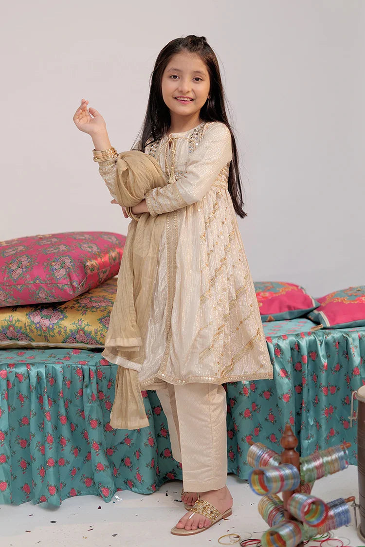 Picture of KDD-02735 | Fawn & Gold | Formal 3 Piece Suit | Banarsi Shimmer & Organza tissue - Available at Raja Sahib