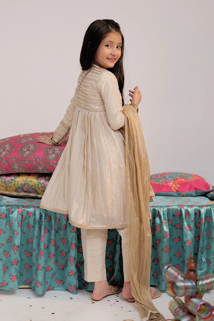 Picture of KDD-02735 | Fawn & Gold | Formal 3 Piece Suit | Banarsi Shimmer & Organza tissue - Available at Raja Sahib