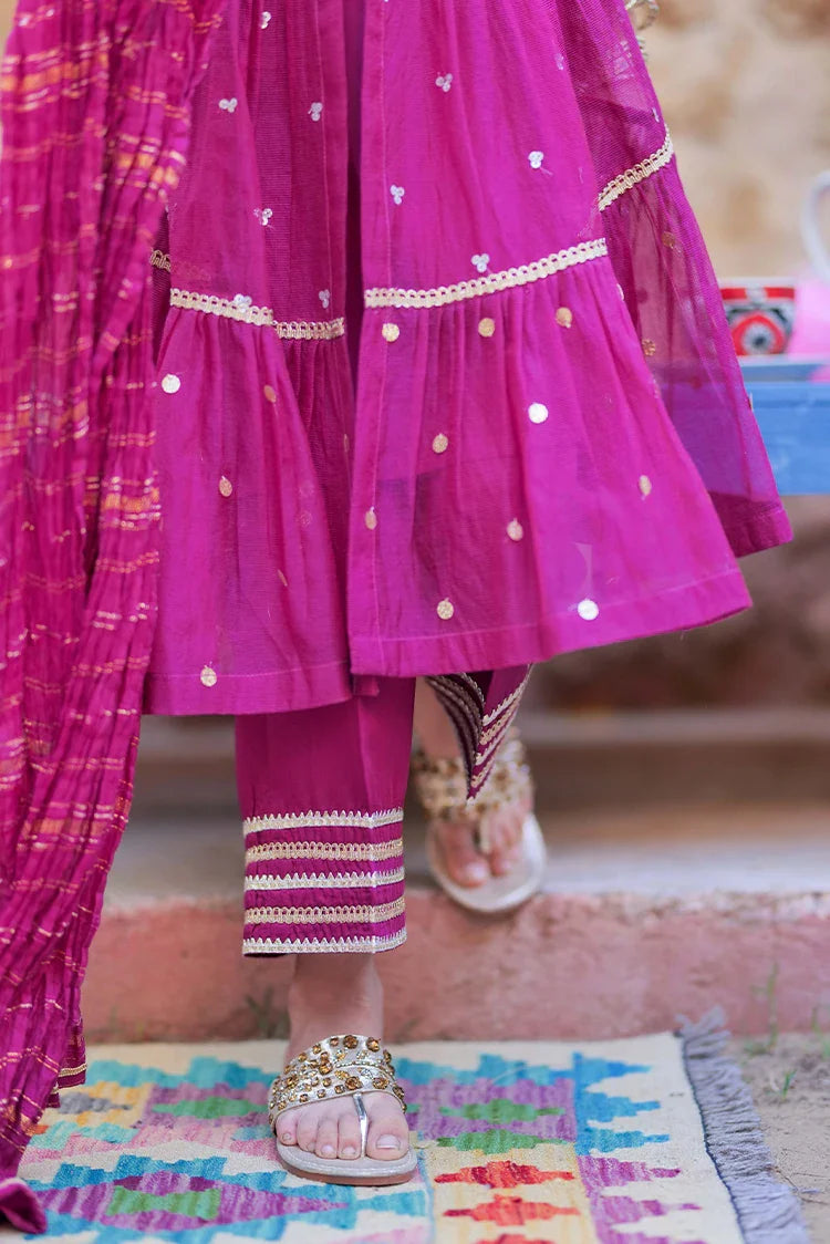 Picture of KDD-02759 | Magenta & Gold | Formal 3 Piece Suit | Bori Net Fancy Fabric - Available at Raja Sahib