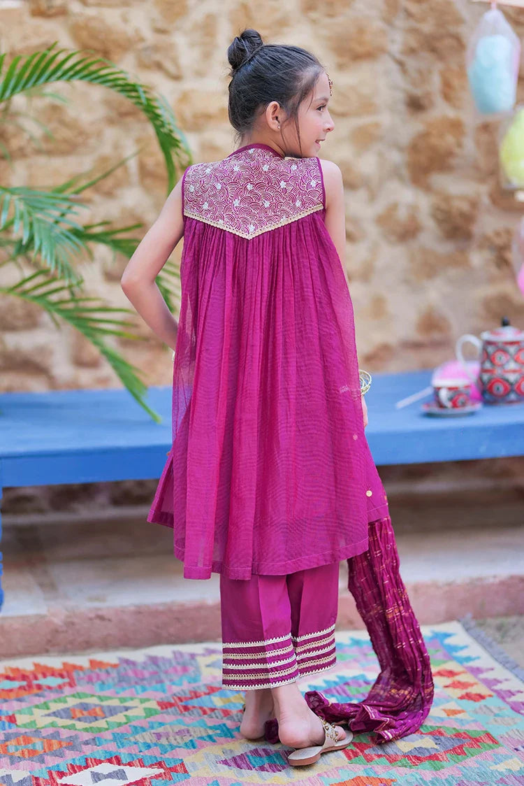 Picture of KDD-02759 | Magenta & Gold | Formal 3 Piece Suit | Bori Net Fancy Fabric - Available at Raja Sahib