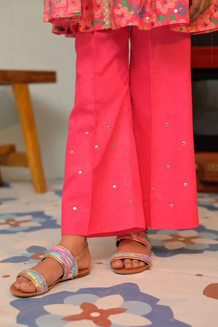 Picture of KDD-02870 | Shocking Pink & Multicolor | Formal 3 Piece Suit | Taser Silk - Available at Raja Sahib