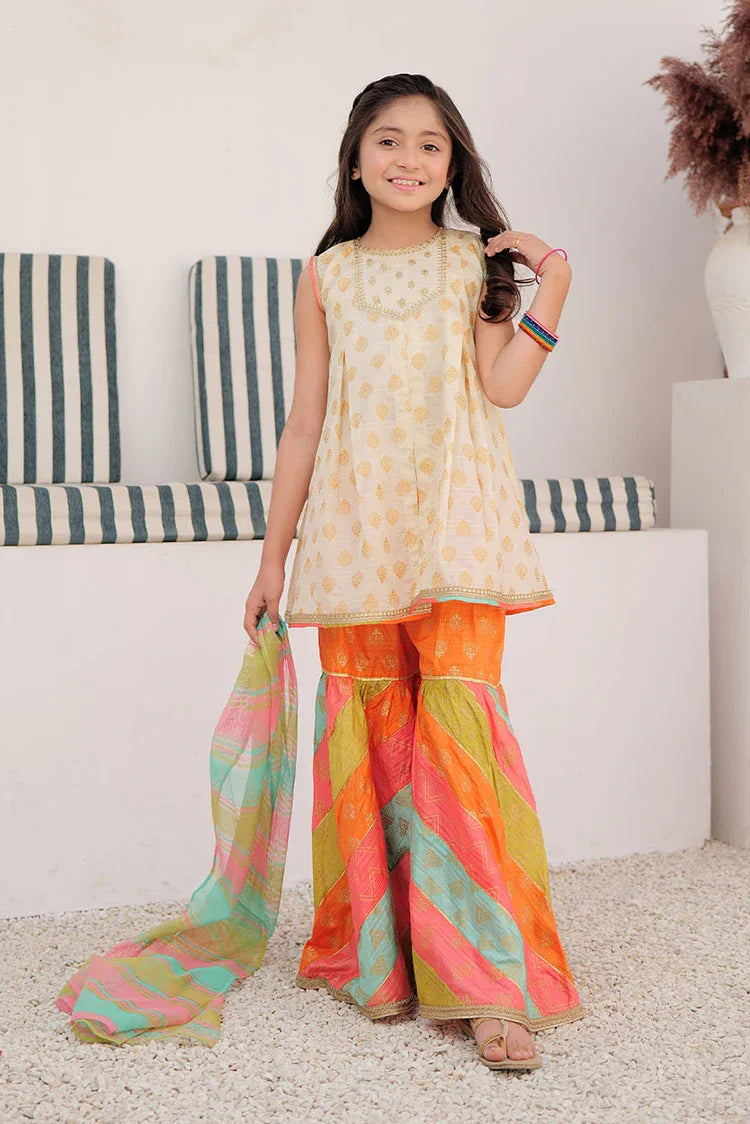 Picture of KDD-02872 | Fawn & Multicolor | Formal 3 Piece Suit | Tasar Silk - Available at Raja Sahib