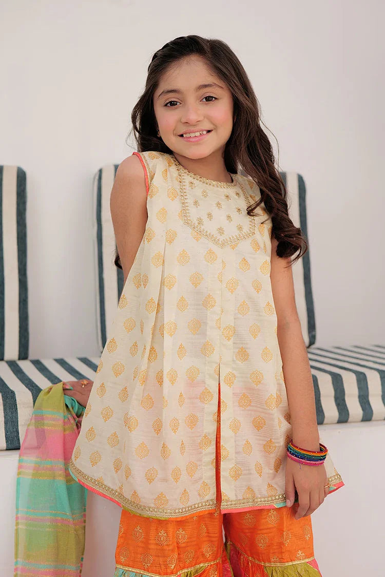 Picture of KDD-02872 | Fawn & Multicolor | Formal 3 Piece Suit | Tasar Silk - Available at Raja Sahib