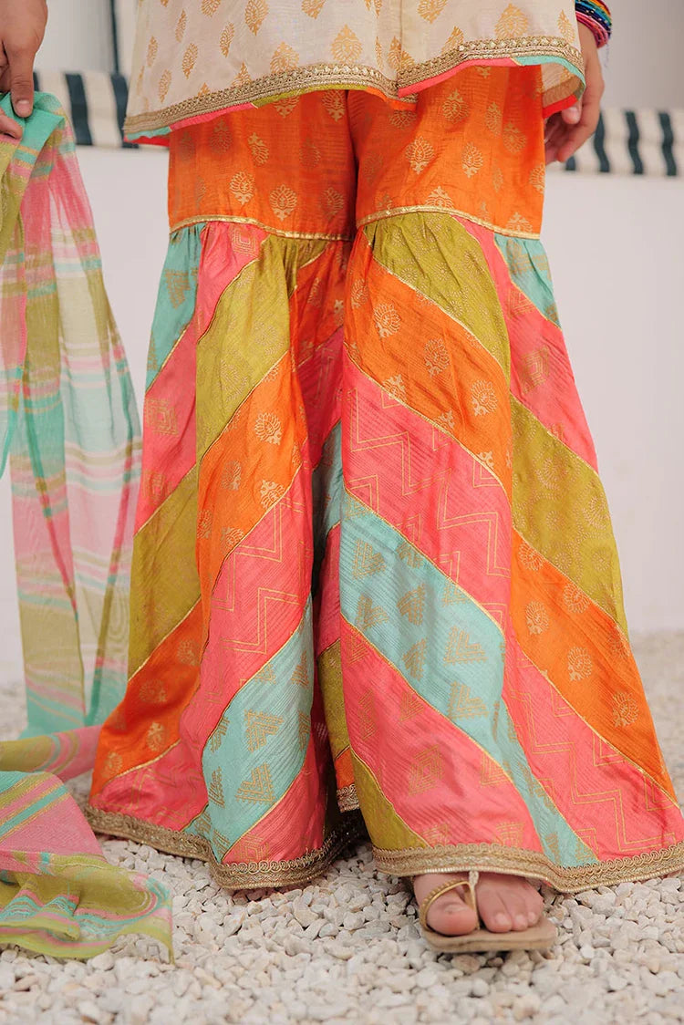 Picture of KDD-02872 | Fawn & Multicolor | Formal 3 Piece Suit | Tasar Silk - Available at Raja Sahib