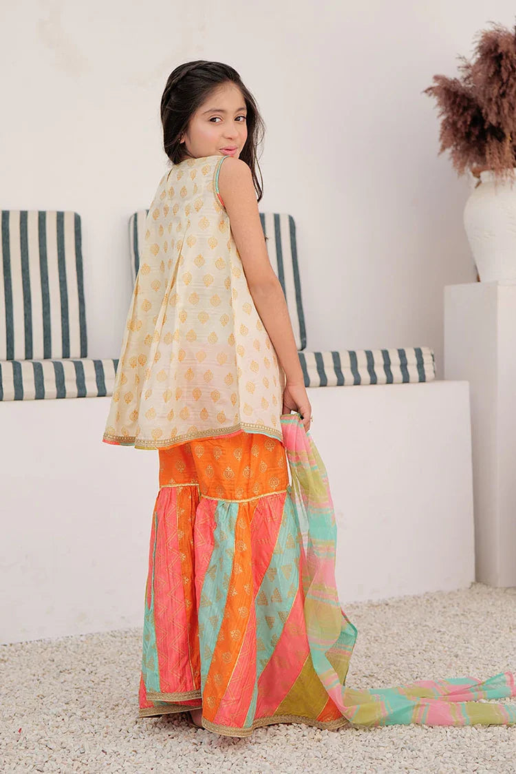 Picture of KDD-02872 | Fawn & Multicolor | Formal 3 Piece Suit | Tasar Silk - Available at Raja Sahib