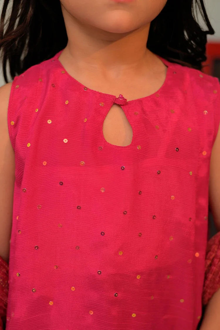 Picture of KDD-02947 | Shocking Pink & Gold | Formal 3 Piece Suit | Viscose Raw Silk - Available at Raja Sahib