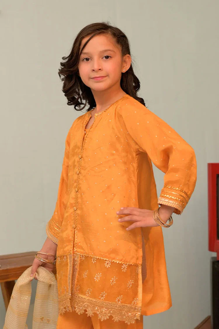 Picture of KDD-02949 | Yellow & Gold | Formal 3 Piece Suit | Viscose Raw Silk - Available at Raja Sahib