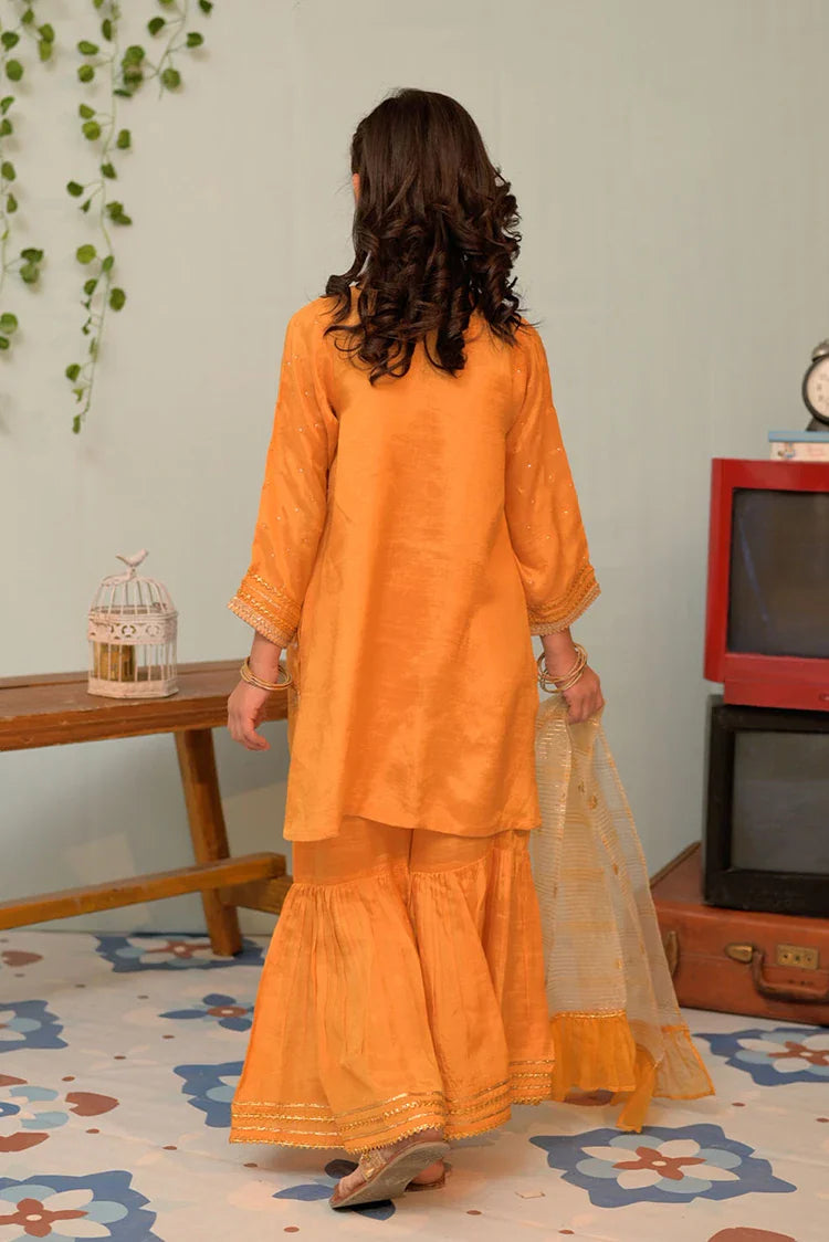 Picture of KDD-02949 | Yellow & Gold | Formal 3 Piece Suit | Viscose Raw Silk - Available at Raja Sahib