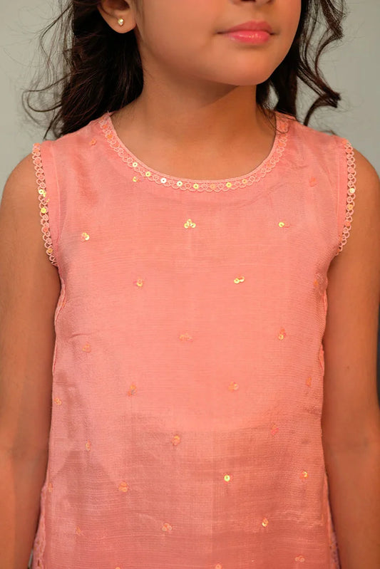 Picture of KDD-02950 | Peach & Gold | Formal 3 Piece Suit | Viscose Raw Silk - Available at Raja Sahib