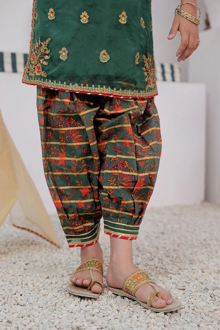 Picture of Kids formal clothes | Green & Multicolor | Formal 3 Piece Suit | Cotton Digital Print By Organza | KDD-02995 - Available at Raja Sahib