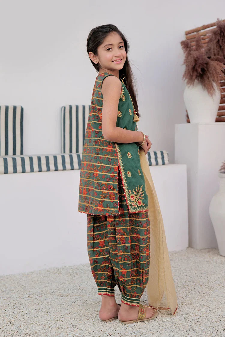 Picture of Kids formal clothes | Green & Multicolor | Formal 3 Piece Suit | Cotton Digital Print By Organza | KDD-02995 - Available at Raja Sahib