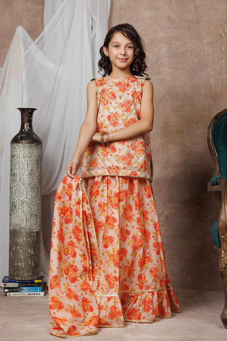 Picture of KDD-02997 | Fawn & Multicolor | Formal 3 Piece Suit | Cotton Organza Digital Print - Available at Raja Sahib