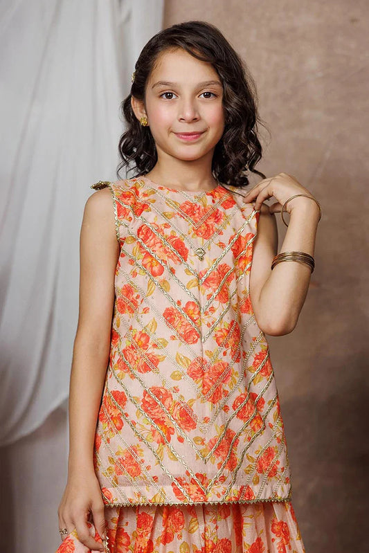 Picture of KDD-02997 | Fawn & Multicolor | Formal 3 Piece Suit | Cotton Organza Digital Print - Available at Raja Sahib