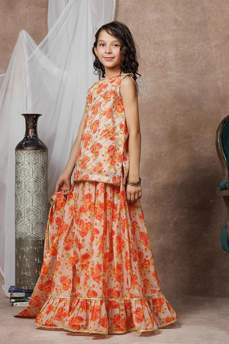 Picture of KDD-02997 | Fawn & Multicolor | Formal 3 Piece Suit | Cotton Organza Digital Print - Available at Raja Sahib