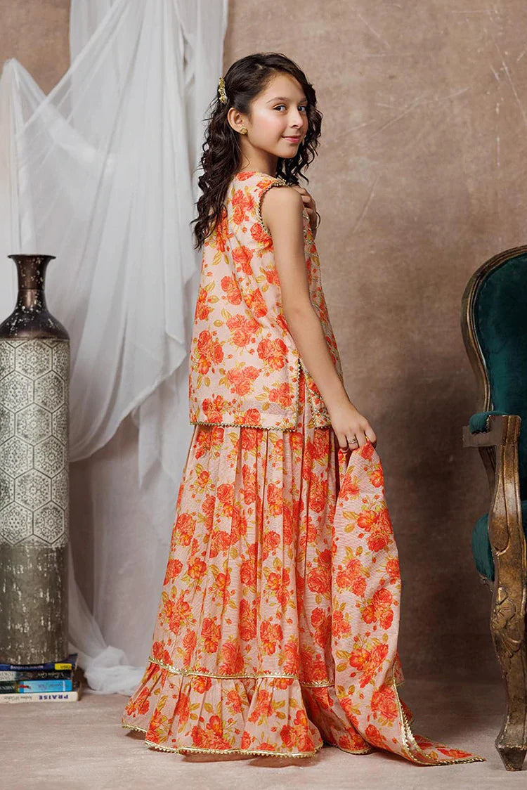 Picture of KDD-02997 | Fawn & Multicolor | Formal 3 Piece Suit | Cotton Organza Digital Print - Available at Raja Sahib