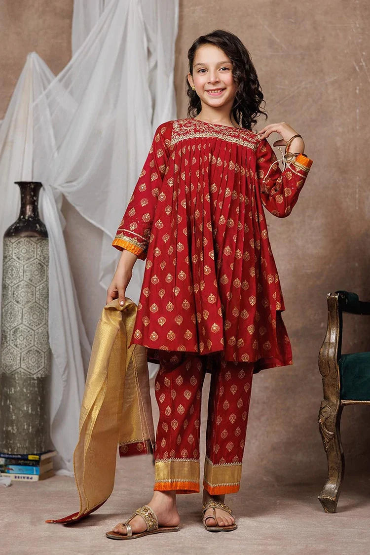 Picture of KDD-03016 | Maroon & Gold | Formal 3 Piece Suit | Viscose Chambray Silk - Available at Raja Sahib