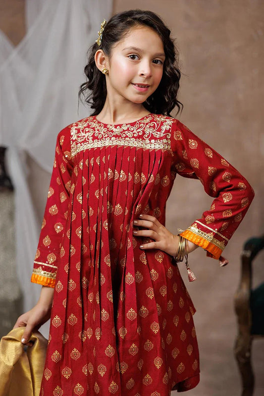 Picture of KDD-03016 | Maroon & Gold | Formal 3 Piece Suit | Viscose Chambray Silk - Available at Raja Sahib