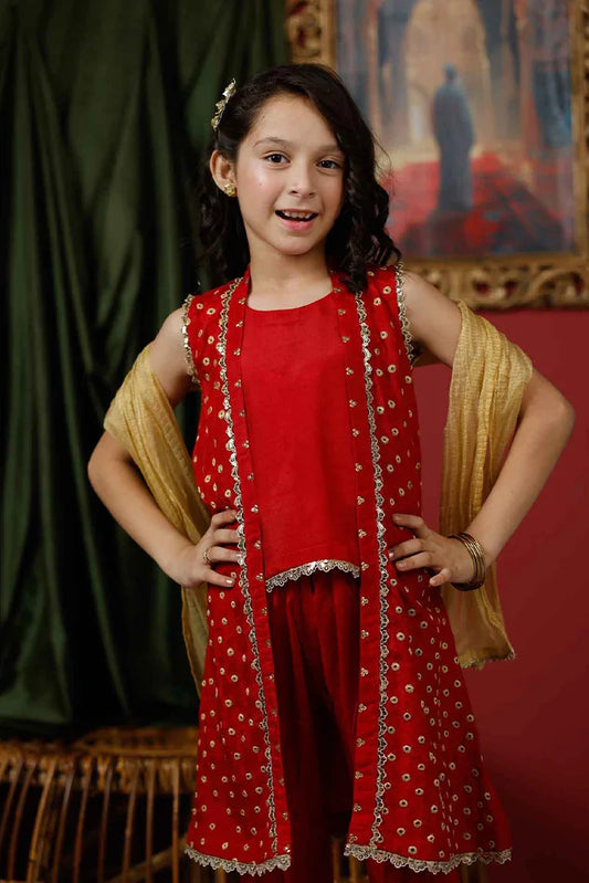 Picture of KDD-03017 | Red & Gold | Formal 3 Piece Suit | Viscose Raw Silk - Available at Raja Sahib