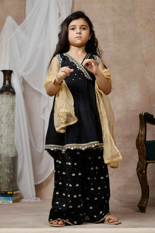 Picture of KDD-03018 | Black & Gold | Formal 3 Piece Suit | Viscose Raw Silk - Available at Raja Sahib